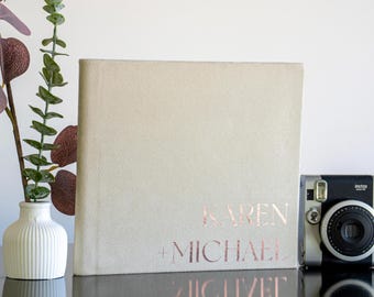 White Custom Wedding Guest Book: Instax Photo Album, Thick Paper Pages, Personalized Wedding Guestbook, Custom Rose Foil Guest Book,