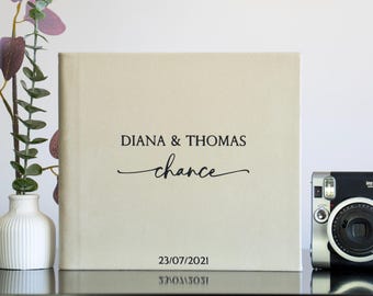 Personalized Wedding Guest Book: Cream Photo Album with Black Lettering