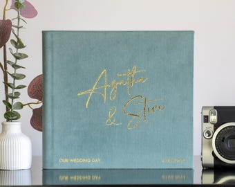 Water Green Suede Wedding Guest Book: Polaroid Photo Album