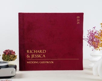 Custom Claret Red Wedding Guest Book: Polaroid Photo Album
