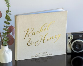 Personalized Cream Suede Wedding Guest Book: Polaroid Photo Album
