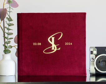 Personalized Black Wedding Guest Book: Gold Lettering, Instax Photo Album