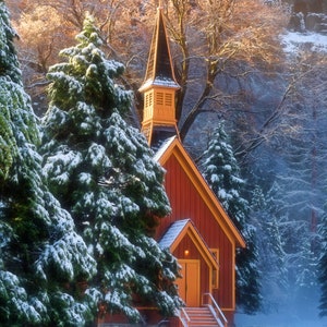 Early Morning Sunrise and Snow Yosemite Chapel Yosemite National Park Wall Hanging Scenic Winter Landscape