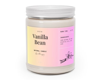 Vanilla Bean Soy Wax Candle | Cottonwick | Vegan | Non Toxic | Eco Friendly | Scented Candles, 9oz