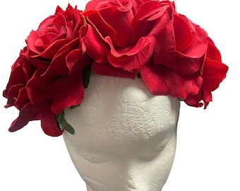Red Flower Girl floral head wreath, flower crown, flower tiara, halo