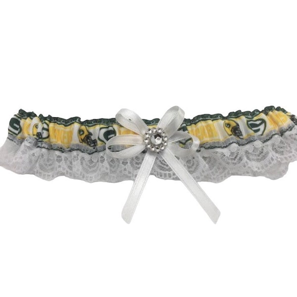 Packers inspired Wedding Garter, Sports Garter, Wedding Accessory, Green Bay inspired sports team garters, wedding garter