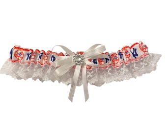 NY New York Yankees Inspired Baseball Wedding Garter Belt Set W/ White Lace 