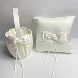 Ensemble coussin et panier pour fille d'honneur de couleur blanc cassé, panier de mariage, coussin pour alliances, cadeau de fille d'honneur, cadeau pour porteur d'alliances