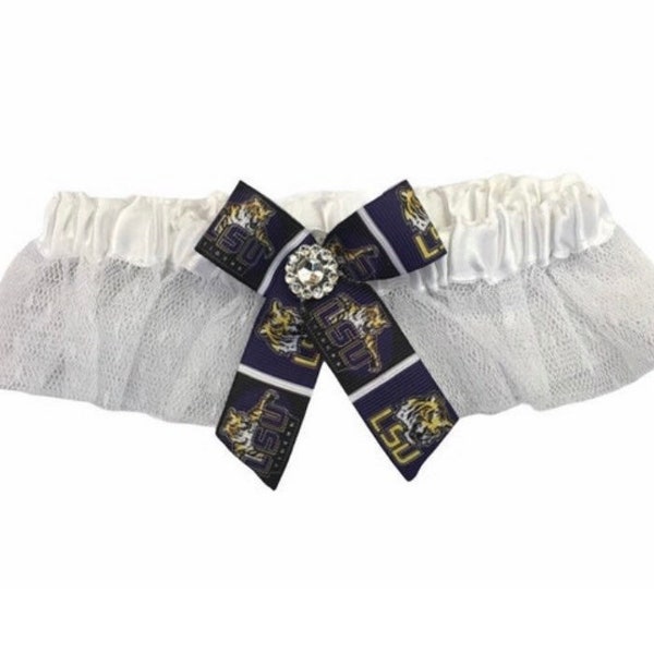 LSU inspired Wedding Garter, Sports Garter, Wedding Accessory, gifts, sports team garters, wedding garter