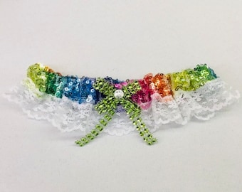 Sequin Rainbow Wedding Garter, Wedding Accessory