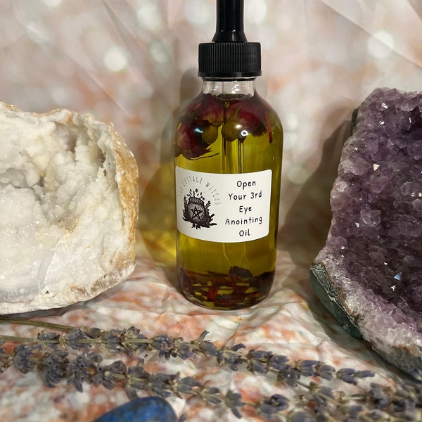 Open Your 3rd Eye Anointing Oil, Essential Oil Blend, Witchcraft Tools, Divination Tools, Crystal Infused, Herb Infused, Flower Infused