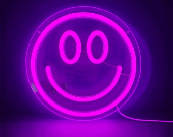 Smiley Face (Small) LED Neon PINK Acrylic Decorative Light, Night Lights, Dj Music Room. Man cave. Acid house, Rave, Party 10in x 10in