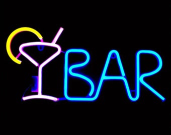 Cocktail Bar Yellow, Pink & Blue Neon Acrylic Light, Night Lights, Dj Music Room. Man cave. Bar, Rave, Party 21.5in x 10in USB or Batteries