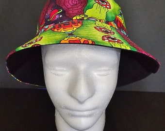 Cool Printed Bucket Hat Fashionable Creative Outdoor Sunshade Hat Unisex Outdoor Summer Travel Hiking Beach, Festival Rave