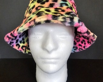 Leopard Pattern Fluffy Bucket Hat For Women, Casual  Winter Outdoor Fuzzy  Fisherman Fashion  Rave Festivals Casual Style