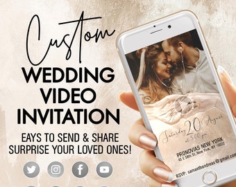 Invitación en vídeo de boda digital personalizada: tipografía elegante con guión, fácil de compartir en las redes sociales, invitación electrónica en vídeo personalizada para parejas