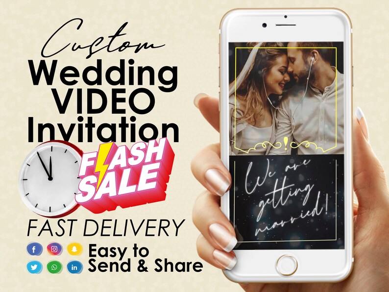 Gold Lines Dark Digital Invitation Wedding Video Invitation Etsy