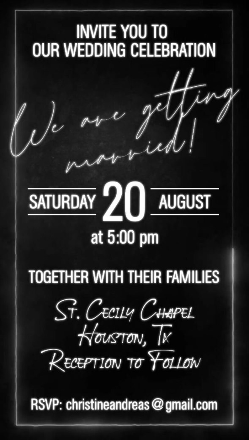 Black Luxury Digital Invitation, Wedding Video Invitation, Save the Date Video, Save the Date