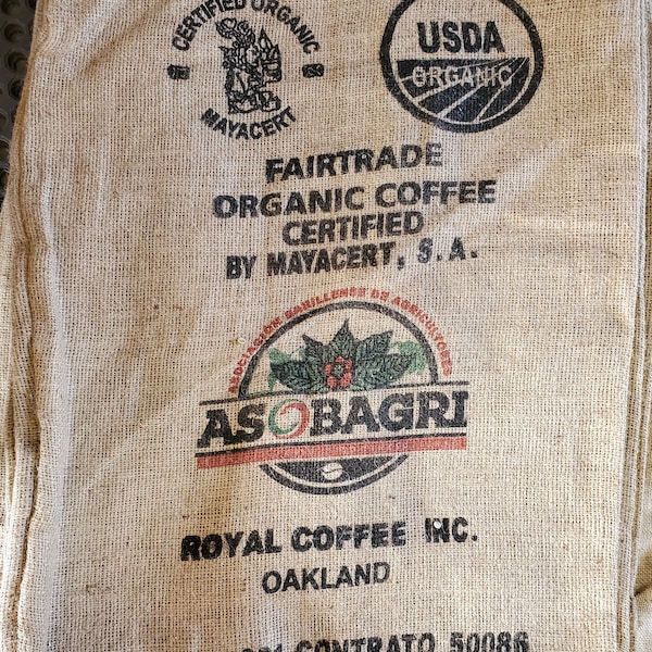 Asobagri Burlap Bag, Coffee Bean Sack, Upholstery Material, Craft Fabric, Organic, Coffee House Decor, Wall Hanging, DIY Jute