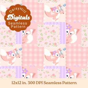 Curious Fox Patchwork | Repeating hand-drawn pattern for printing and fabric