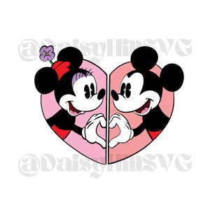 Valentijnsdag Mickey en Minnie Heart Shape SVG, PNG, DXF
