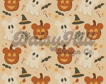Mouse Pumpkins and Ghosts Digital Download | Seamless File for Sublimation | Repeating Pattern