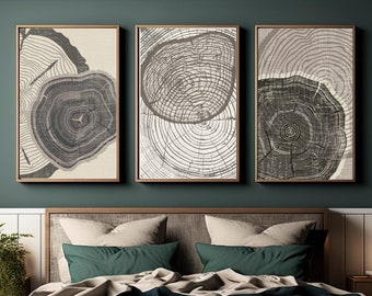 Tree Ring Print Set of 3, Beige Neutral Nordic Art (Digital Download)