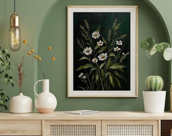 Wildflower Field Botanical Art, Vintage Landscape Print (Digital Download)