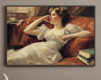 Moody Woman Portrait Art Print, Vintage Painting (Digital Download)