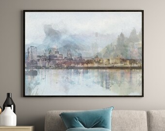 Abstract Skyline Watercolor Painting, Modern Cityscape Art (Instant Download)