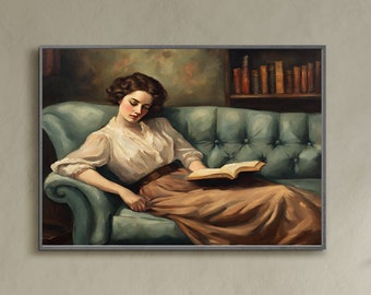 Vintage Woman Reading Art Print, Decadent Literary Gift (Digital Download)