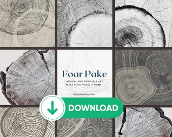 Tree Ring Print Set | Modern Beige Tree Trunk Art (Digital Download)