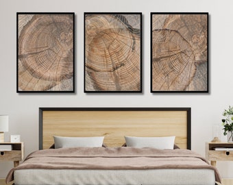 Tree Ring Print Set of 3, Beige Abstract Art (Digital Download)