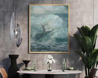 Whale Seascape Art Print, Stormy Ocean Digital Artwork (Digital Download)
