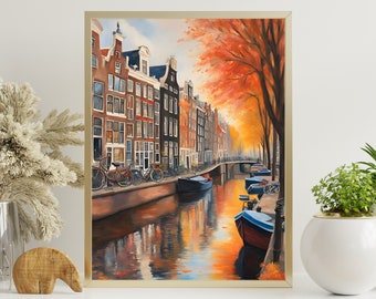 Amsterdam Canal Art Print, Dutch Cityscape (Digital Download)