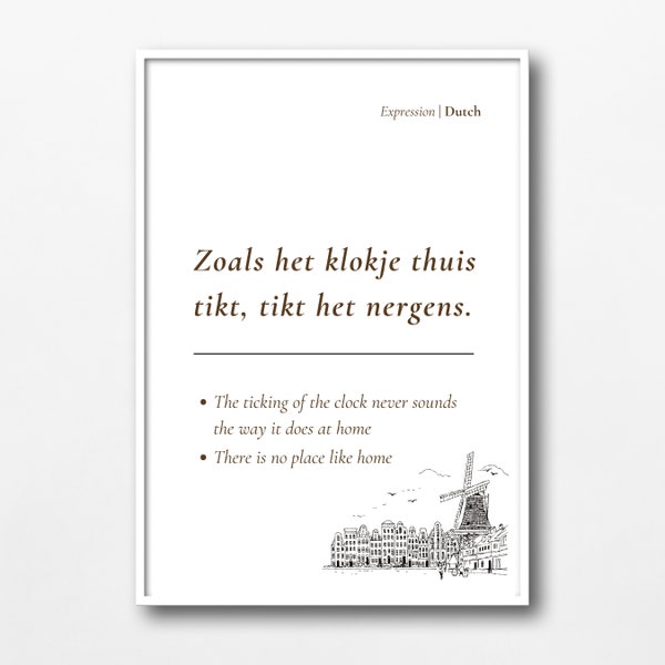 Zoals het Klokje Thuis Tikt Print INSTANT DOWNLOAD Dutch Printable Art  Dictionary Print Dutch Word Quotes about life Dutch Wallpaper