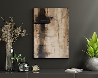 Beige Abstract Cross Painting, Modern Christian Wall Decor (Digital Download)
