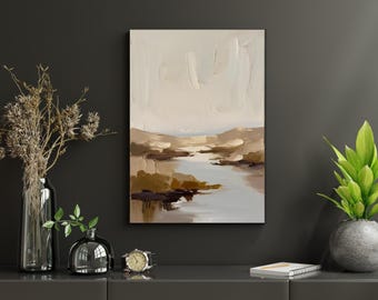 Abstract Nature Print - Brown Beige Textured Landscape (Digital Download)