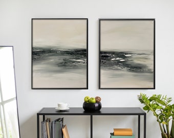 2 Piece Wall Art  Original Painting  Neutral Landscape  Green Grey Tone Art  Hand Made Painting  Canadian Painter  Peinture