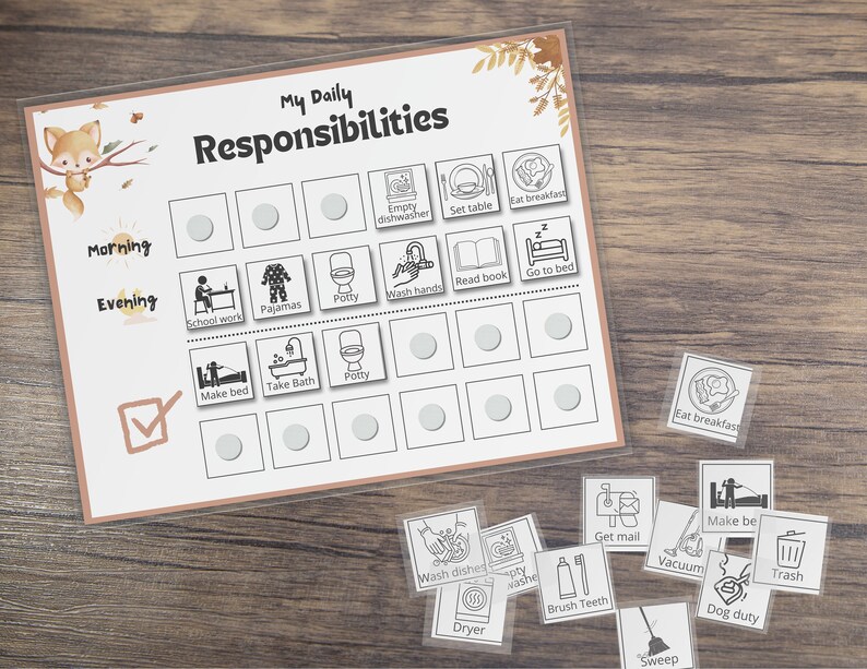 Kids Daily Responsibilities Chart | Visual Schedule, Chore Chart (PDF ...