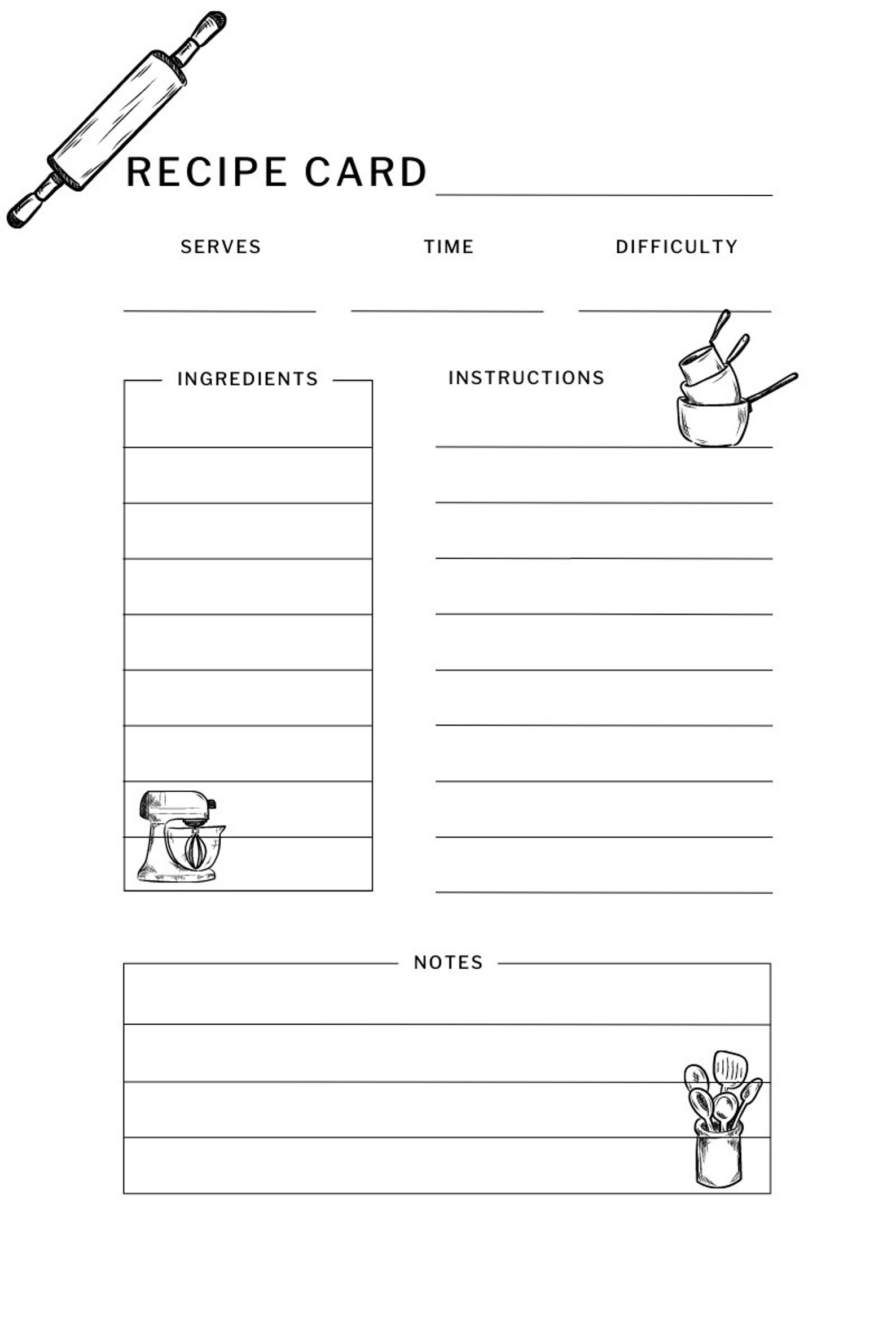 Digital Recipe Card PDF Download Printable Recipe Card Etsy