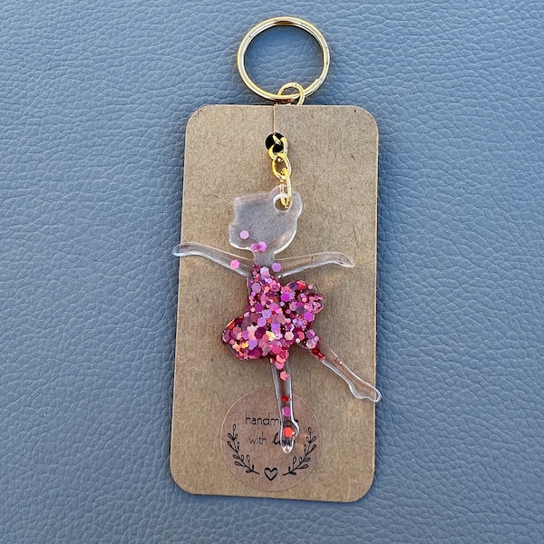 Ballerina Girl Resin Keyring, Ballet Dancer Keychain, Resin Glitter Keychain, Golden Silver Cute Keychain, Bag Accessories, Dancing Gifts