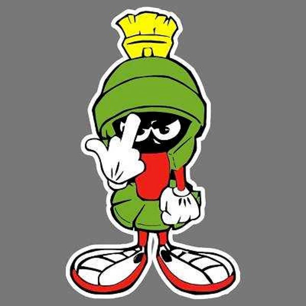 4-pack funny Marvin the martian flip off sticker 4.5" tall waterproof glossy