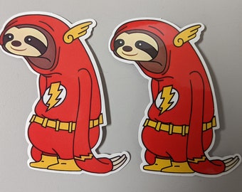 6-pack cute sloth flash superhero costume stickers 3" tall waterproof glossy