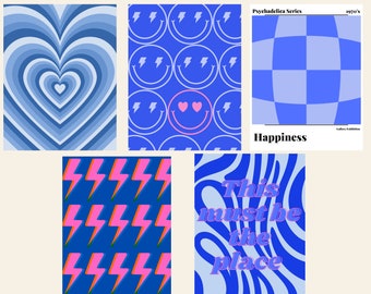 Blue Wall Art Set de 5 carteles Impresiones digitales estéticas de temática azul