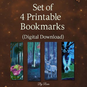 Marcapáginas Imprimibles Bosque Mágico | Set de 4 Diseños | Descarga Digital para Lectores | Regalo Amante de la Naturaleza Cottagecore