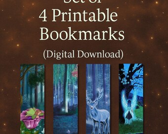 Magical Forest Bookmarks – Set of 4 Fantasy Designs | Printable Bookmarks | Instant Digital Download