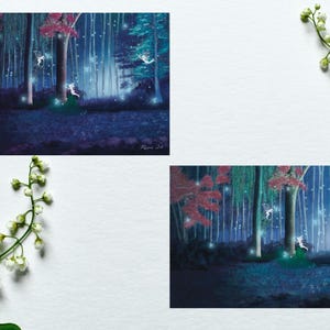 Ilustración Mágica de Bosque Nocturno | Arte Digital Descargable 42x26 cm | Perfecto para Decoración y Fondos de Móvil, PC, iPad