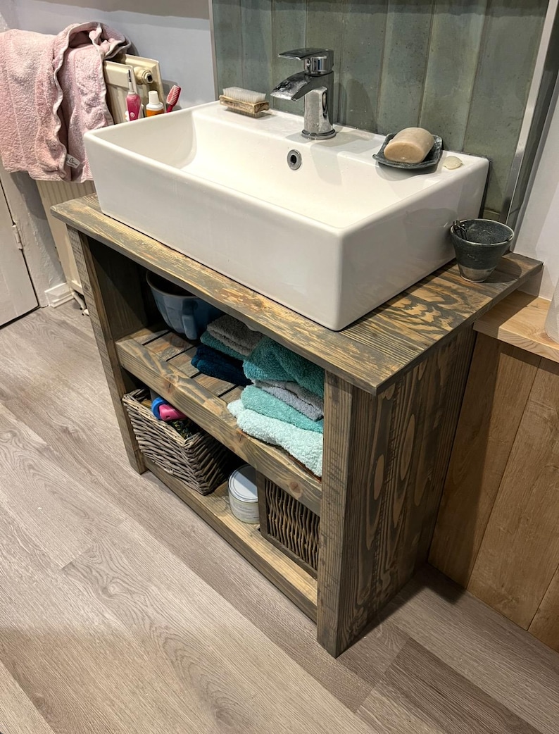 Rustic Solid Wood Bathroom Vanity Unit – Handmade Washstand With ...