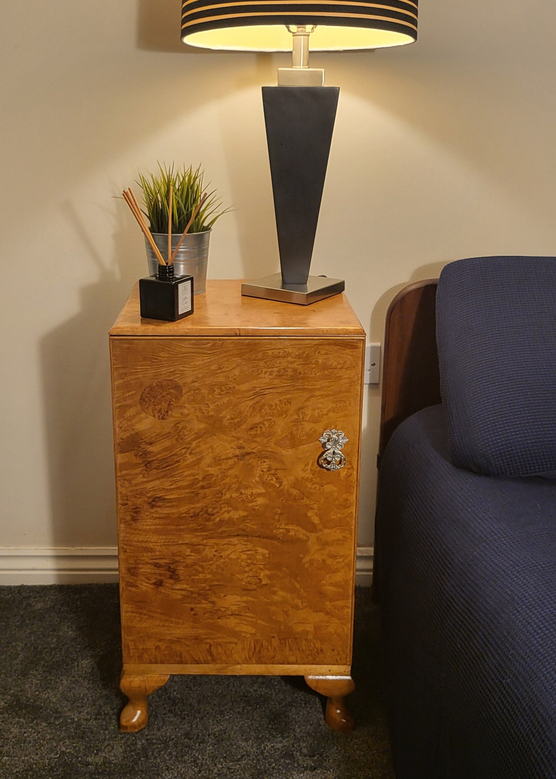 Antique Burr Walnut 1930s Bedside Cabinets Pair